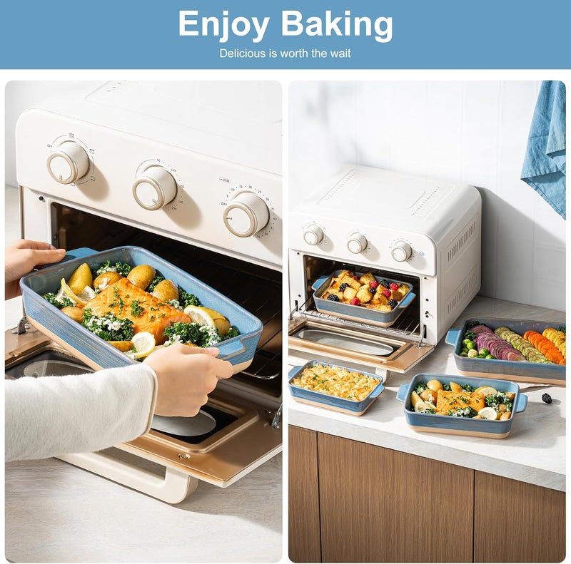 Dafuceramic Casserole Dishes for Oven, Baking Dishes, Ceramic Bakeware Sets of 4, Rectangular Baking Pan Set with Handles for Baking, Casserole, Kitchen, Wedding Gift (Blue Yellow) - Image 3